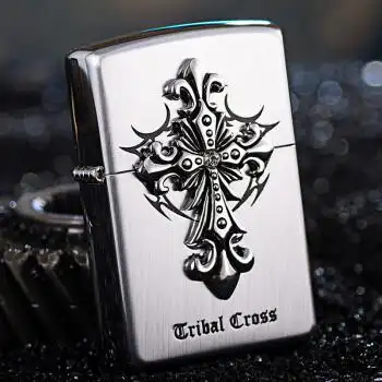 美国之宝zippo打火机原装黑冰复古银正面十字架男士正版限量刻字银色