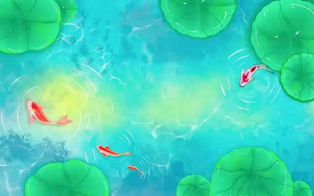 绿色荷塘月色水波纹小鱼池塘手绘背景插画水彩水彩立夏夏天荷花插画