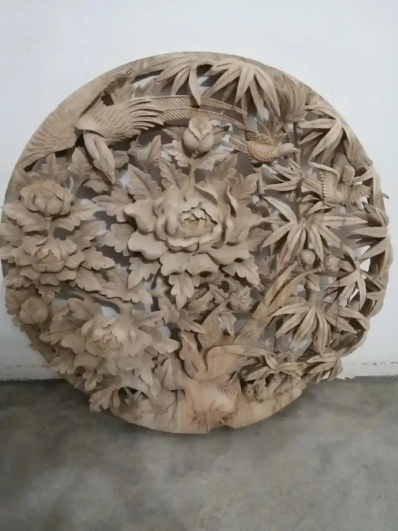 纯手工木雕#木盘#双凤朝牡丹  - 抖音