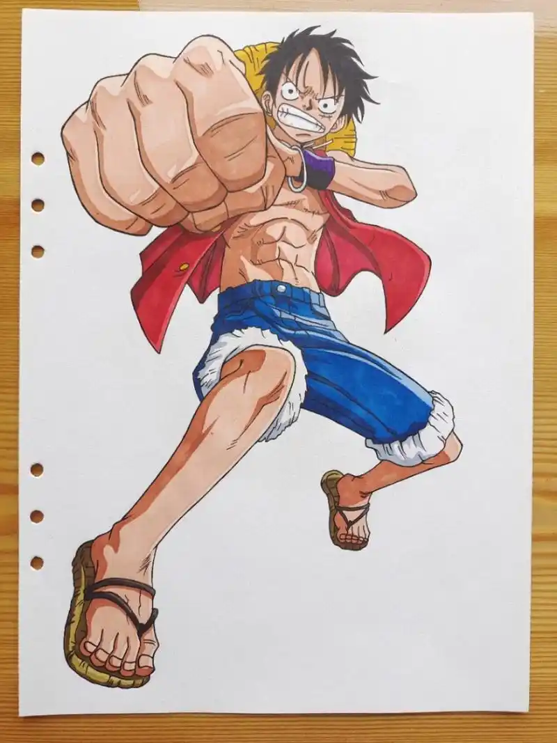 海贼王路飞全身手绘(附原图) 路飞手绘,最后一张原图,原图比例尺寸