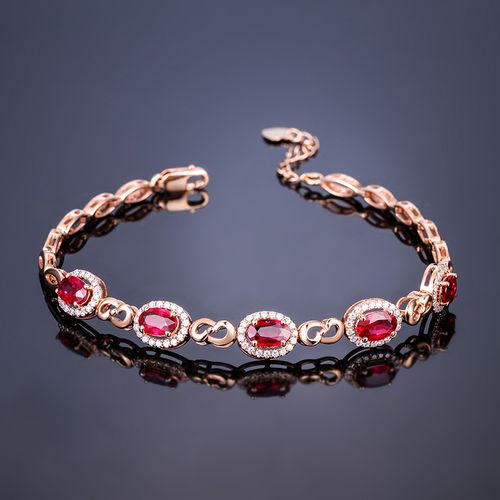 缘彩珠宝莫桑比克天然鸽血红宝石蓝宝手链18k金钻石手镯手圈女