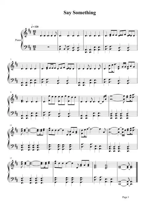 say something钢琴谱 a great big world-光看歌词,都要心碎了1