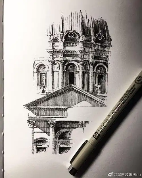 建筑速写##绘画素材##黑白装饰画