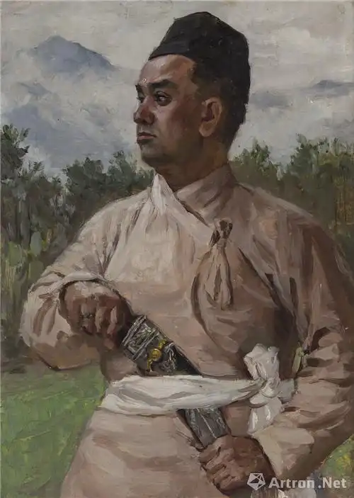 《持刀男子》布面油画  李宗津 47.8x34.5cm 1957年