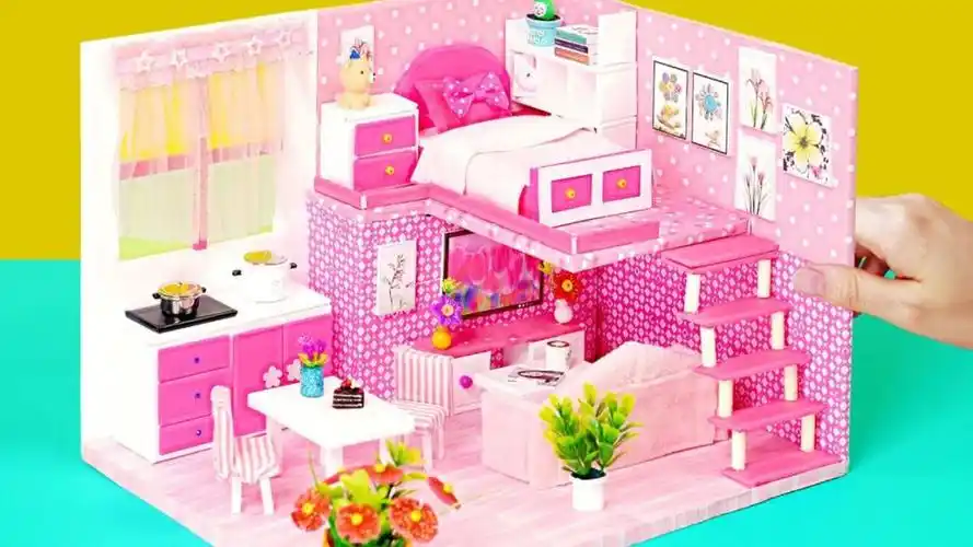 哇!好华丽的粉色主题房子,芭比娃娃肯定会喜欢这里!