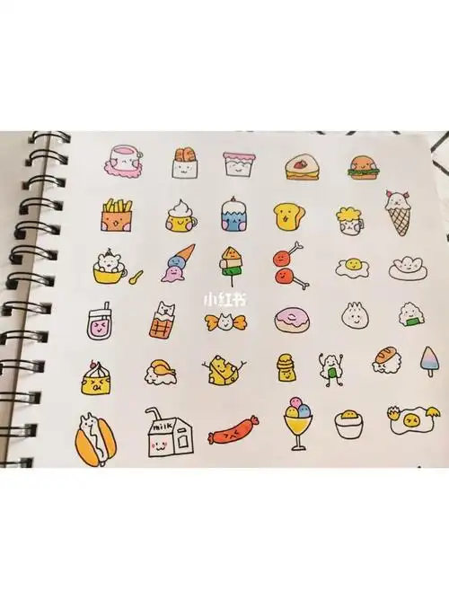 手账简笔画动物食物