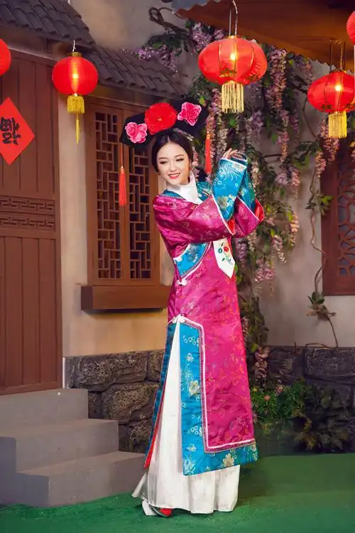 清朝满族古装女还珠格格服装成人宫女甄嬛传旗袍大码宫廷演出服饰优惠