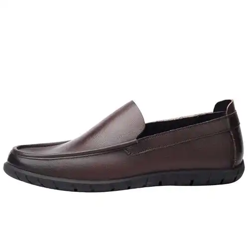 夏季套脚男鞋商务休闲皮鞋软皮软底豆豆鞋一脚蹬真皮百搭男乐福鞋