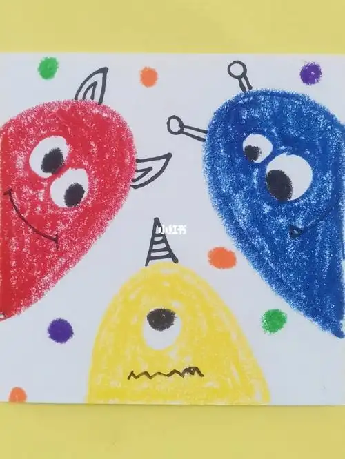 幼儿园儿童画油画棒涂鸦红黄蓝可爱小怪兽