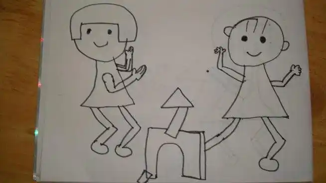 幼儿简笔画小朋友搭积木
