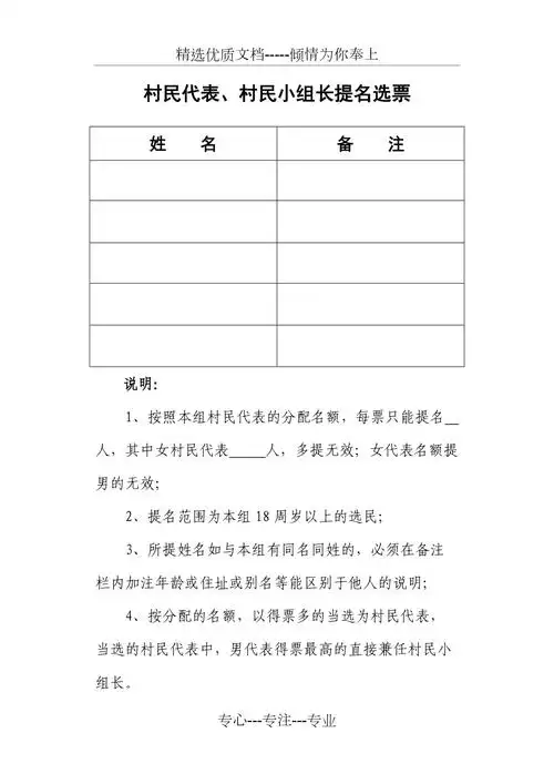 村民代表,小组长提名选票