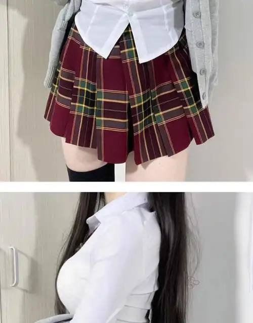 山楂树红色格裙夏季新款裙子日系正版学院风百褶裙半身裙女jk制服