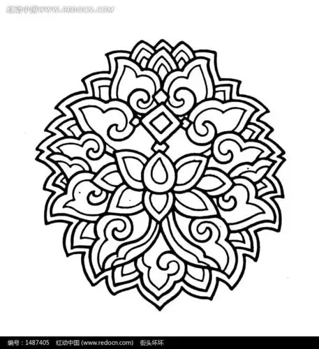 莲花装饰纹样线稿_传统图案_红动手机版