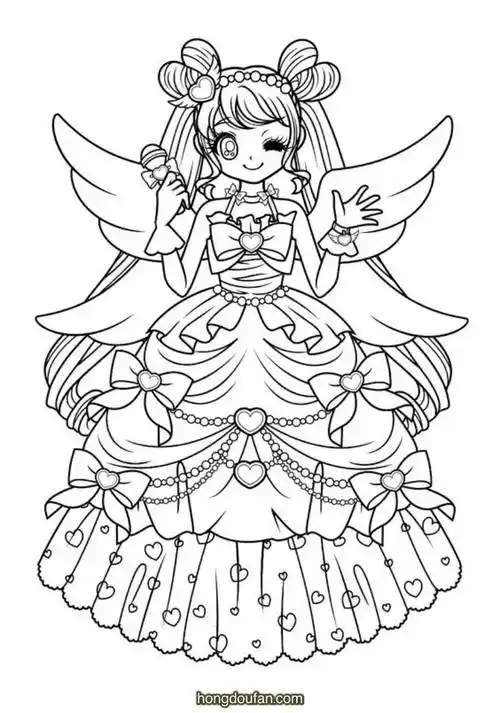 拿着魔法变身手帐的小公主在线涂色图片大全-红豆饭小学生简笔画大全