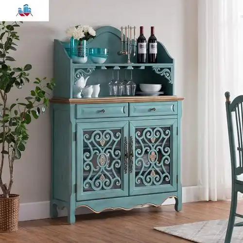 地中海餐边柜复古家具欧式玄关柜酒柜实木轻奢美式餐边柜泰空仓