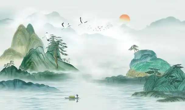 新中式国画山水背景墙图片