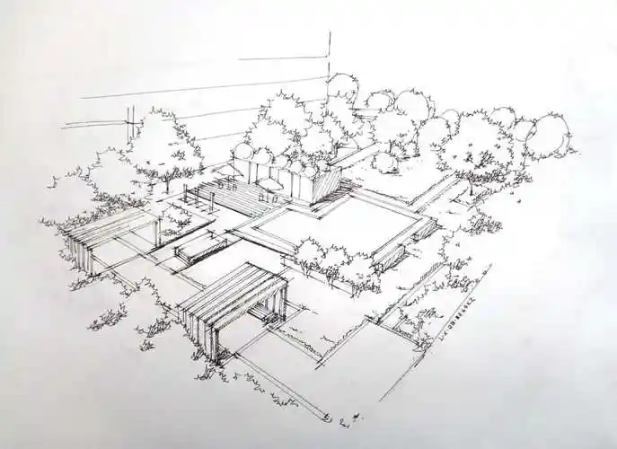 风景园林手绘效果图 写生鸟瞰图表现
