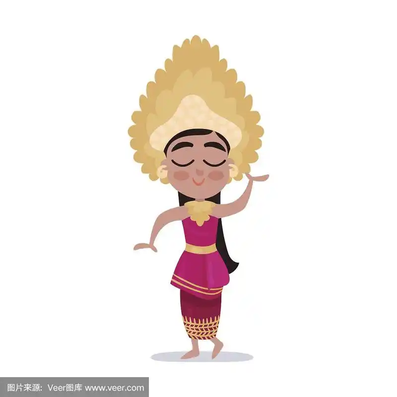 小女孩穿着泰国传统服装彩色矢量插图