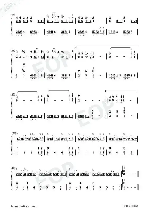 人间-王菲双手简谱预览2