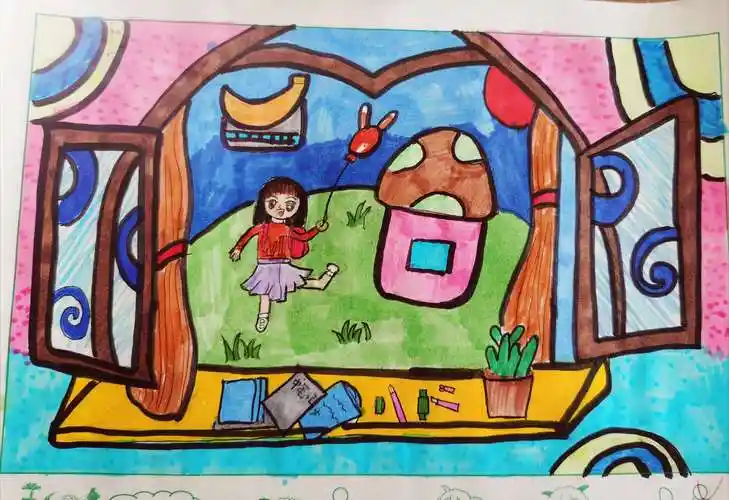 通过回忆或者想象,画出自己家或者自己喜欢的窗户,并添画窗外的风