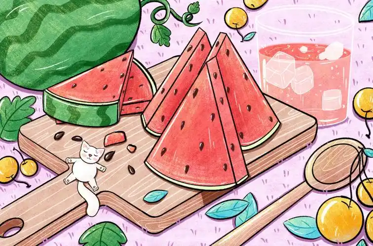 夏季西瓜可乐手绘插画