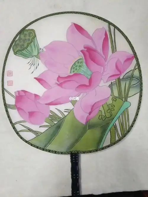 国画扇面荷花工笔画