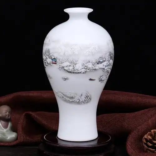 艺锦蓝国产景德镇陶瓷摆件雪景小花瓶家居简约现代客厅插花花瓶白色