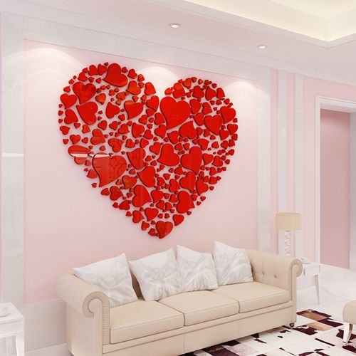 爱心房间3d床头创意布置背景改造心形温馨墙贴
