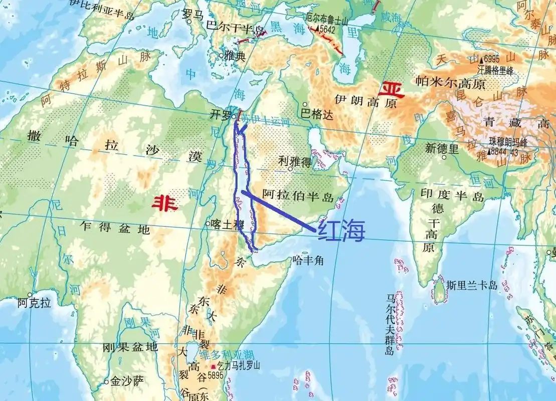 这些板块之间相互运动,从而促使了地球表面的"海陆变迁",因此红海的