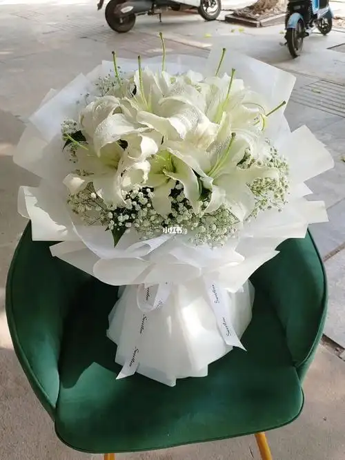 9朵白百合满天星花束‖纯洁如你