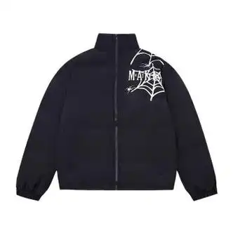 雨岙炵蜘蛛羽绒服刺绣蜘蛛网美式高街棉服亿万少年bufu棉袄国潮男黑色