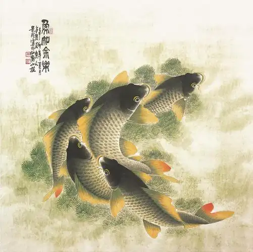 中国画鲤第一高手朱贵成工笔鱼作品欣赏