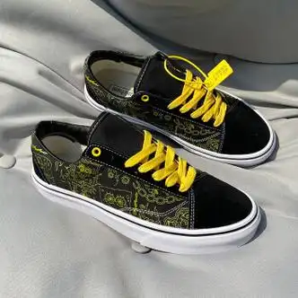 方其万斯日系休闲潮鞋50周年纪念款鞋帆布鞋男黄色板鞋卡通动漫涂鸦