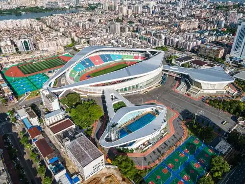 航拍广东省肇庆市体育中心