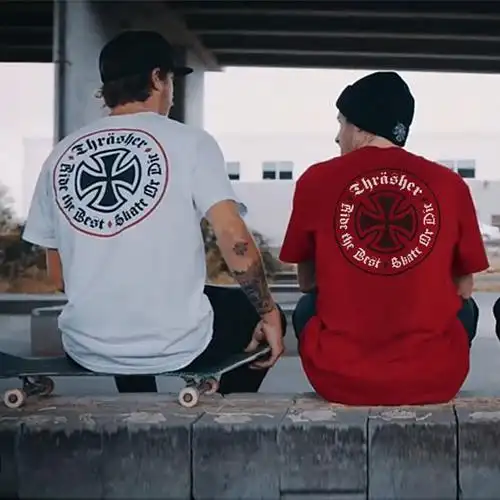 欧美街头滑板潮牌independent黑桃十字标男女滑手宽松短袖 高质量