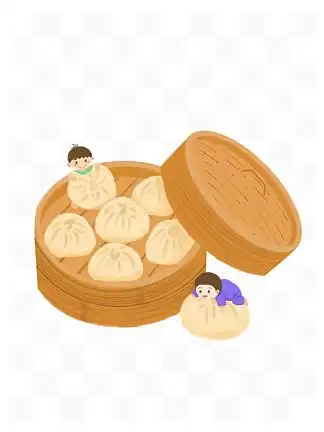 手绘扁平中华美食杭州小笼包