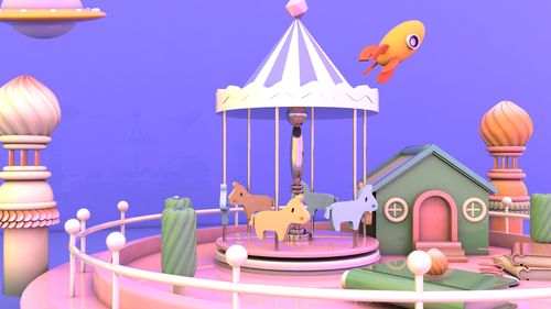 c4d工程文件源文件设计素材游乐场旋转木马动画包含设计素材