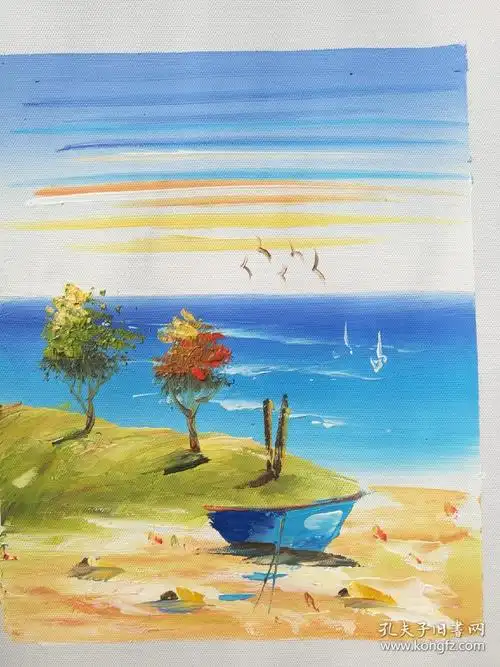 油画风景画大海海景一帆风顺