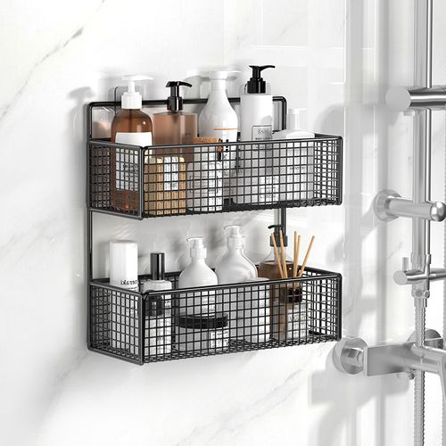 卫生间置物架浴室厕所免打孔壁挂洗澡洗手间毛巾架子收纳神器墙上