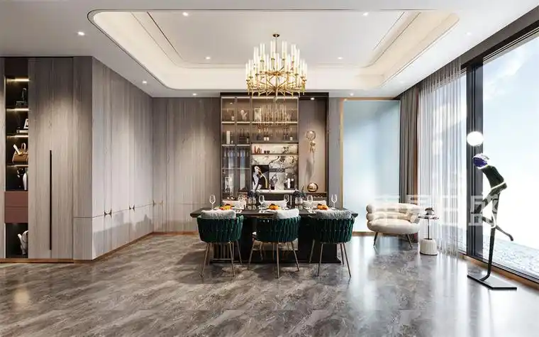 当前位置:>首页>装修案例>中和金岸250㎡轻奢风格装修效果图>更多餐厅