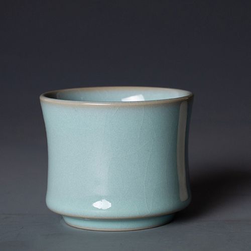 王振芳汝窑主人杯大师手签款手工天然矿物釉蝉翼纹天青釉色复古风