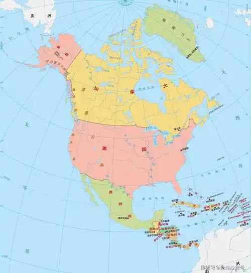 北美洲政区图当今世界,国家数量众多,属于联合国会员国的国家就有193