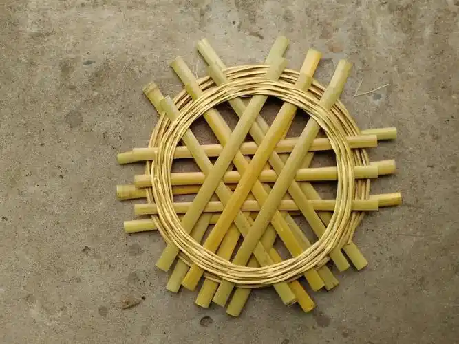 竹子编制挂吊饰农家乐乡村风格挂架幼儿园竹编圆盘挂饰可涂鸦