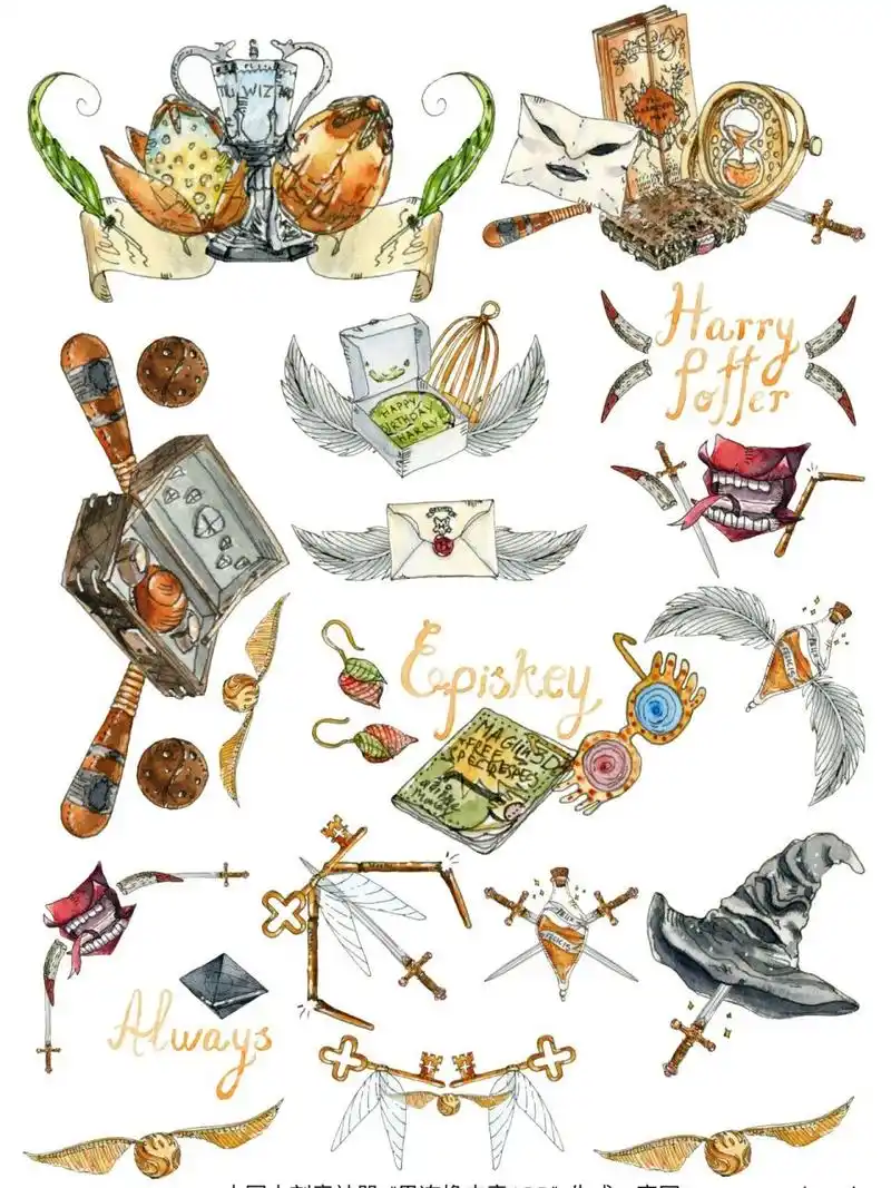 哈利波特手帐素材分享 今天给大家分享一组贴纸素材 超级好看的画风
