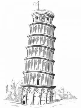 手绘素描风格比萨斜塔世界知名旅游景点png图片免抠矢量素材