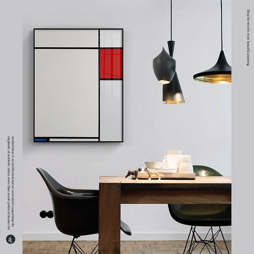 蒙德里安装饰画抽象色块格子几何图形构成极简挂画红黄蓝世界名画