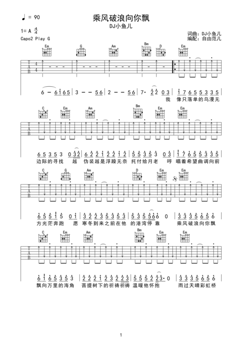 dj小鱼儿乘风破浪向你飘吉他谱