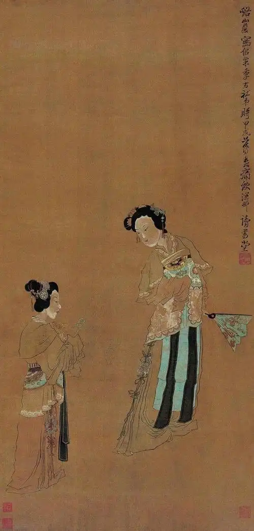 清·《雍正行乐图》 明清时期,仕女执扇的种类便不再拘泥于团扇了