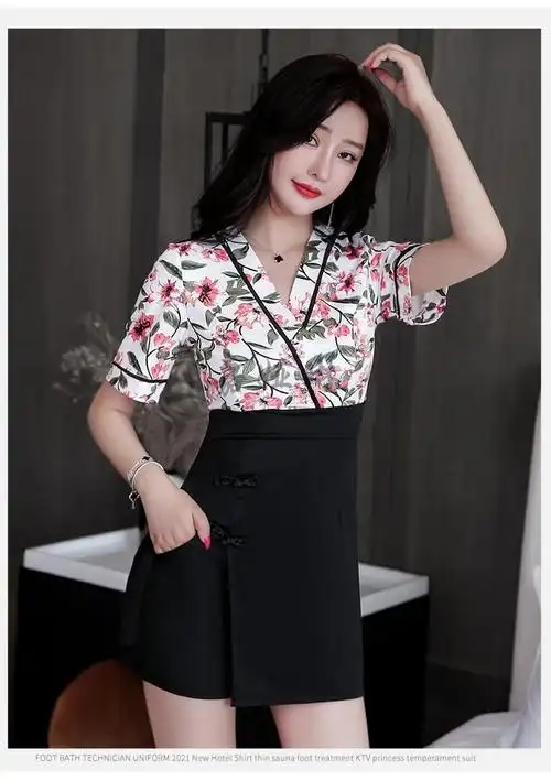 足浴工作服显瘦女装两新款透气改良桑拿足疗技师养生粉红色s