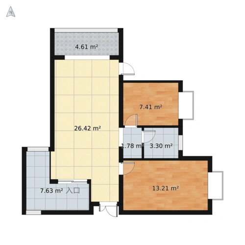 清新北欧风两房-北欧风格-朱亚球设计效果图